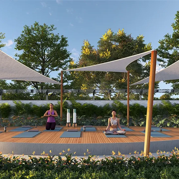 Sattva Ekatra yoga deck under shade sails